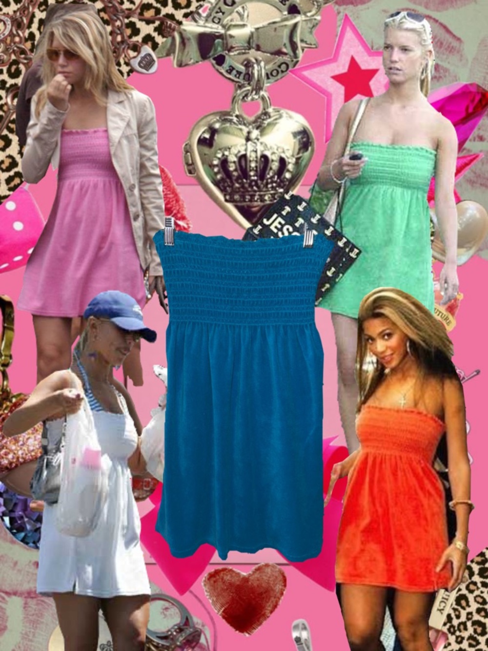 Y2K 2003/2004 Vintage Juicy Couture, Blue Terrycloth Tube Top Mini Dress
